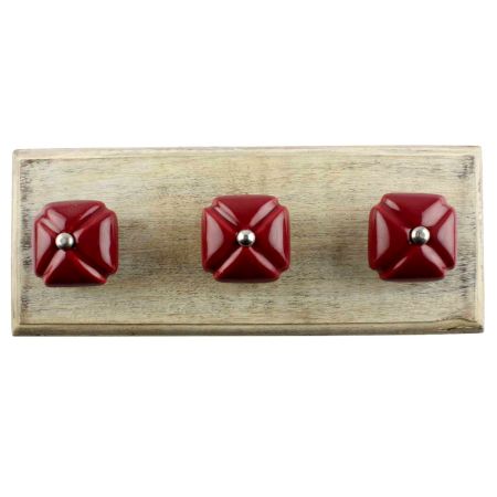 Solid Cherry Square Ceramic Wooden Hook